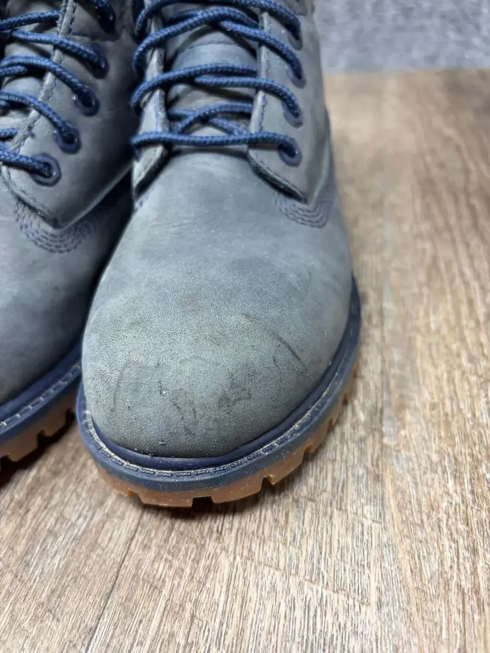 Timberland 6-Inch Premium Waterproof work Boots navy blue Nubuck Youth 12 GUC